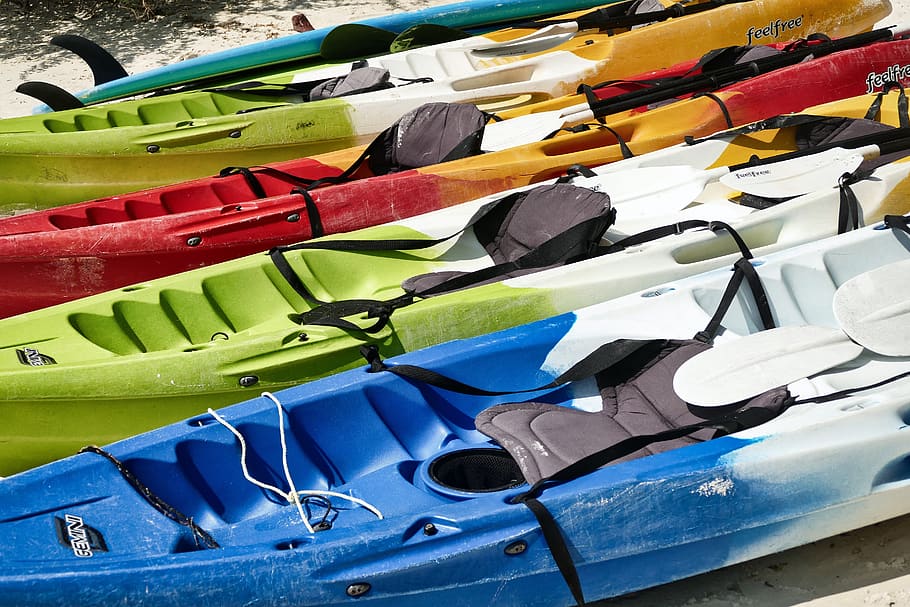 kayak rowing boat canoeing colorful